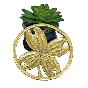 Virginia Metal-crafters Brass Dogwood Flower trivet. Copyright 1950